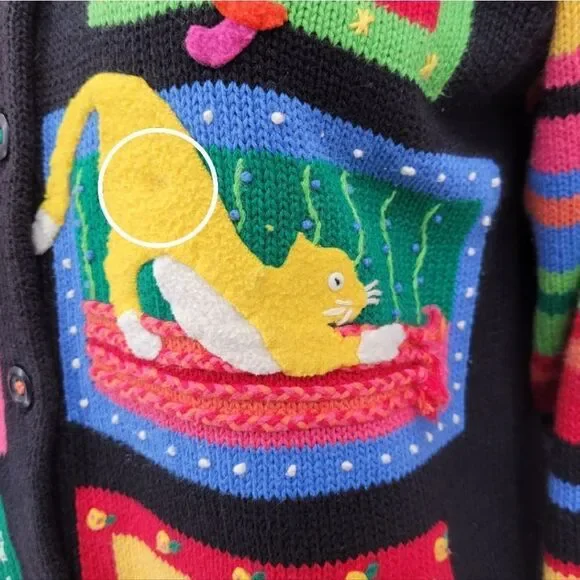 Susan Bristol Colorful Cat Pattern Women's Sweater Cardigan Y2K Patchwork - Picture 14 of 14